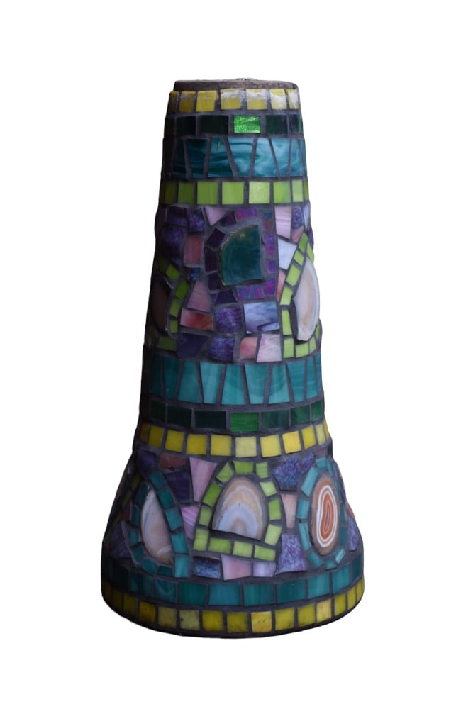 Mosaic Tapered Pedestal: Mosaic Tapered Pedestal. 20th century. Great colors. 10dia x 20 1/2h.