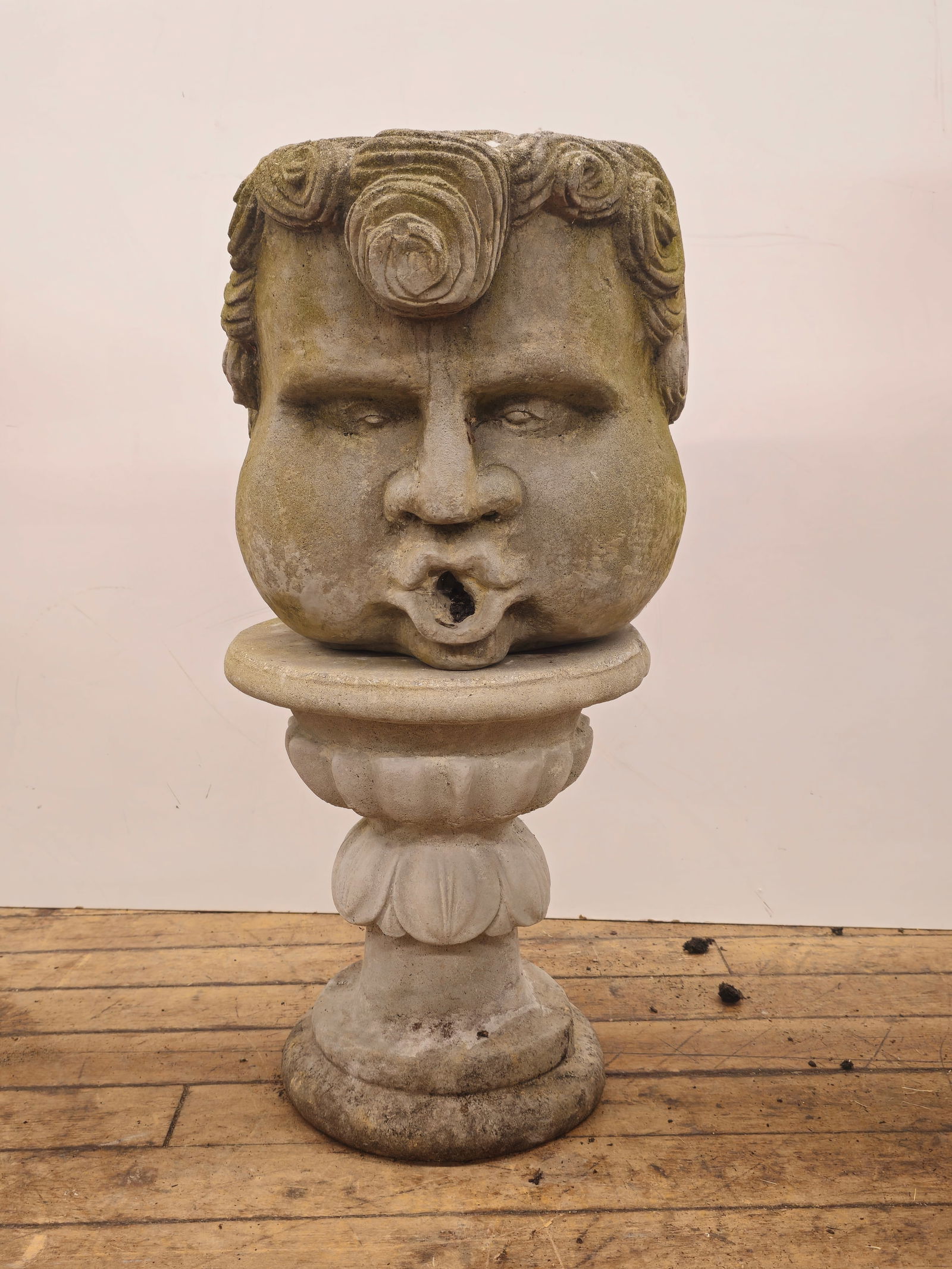 Cast Stone Greek Head on Lotus Form Pedestal (1 of 6)