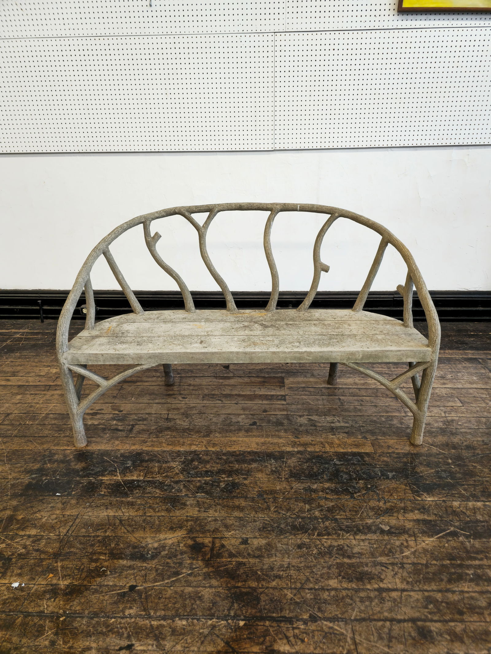 Bois de Boulogne Fuax Bois Bench: Bois de Boulogne Fuax Bois Bench. Iron and concrete gives natural look. 61w x 31d x 37h, SH-17. Provenance; The Beth & J. Karp Collection, Indian Hill, Ohio.