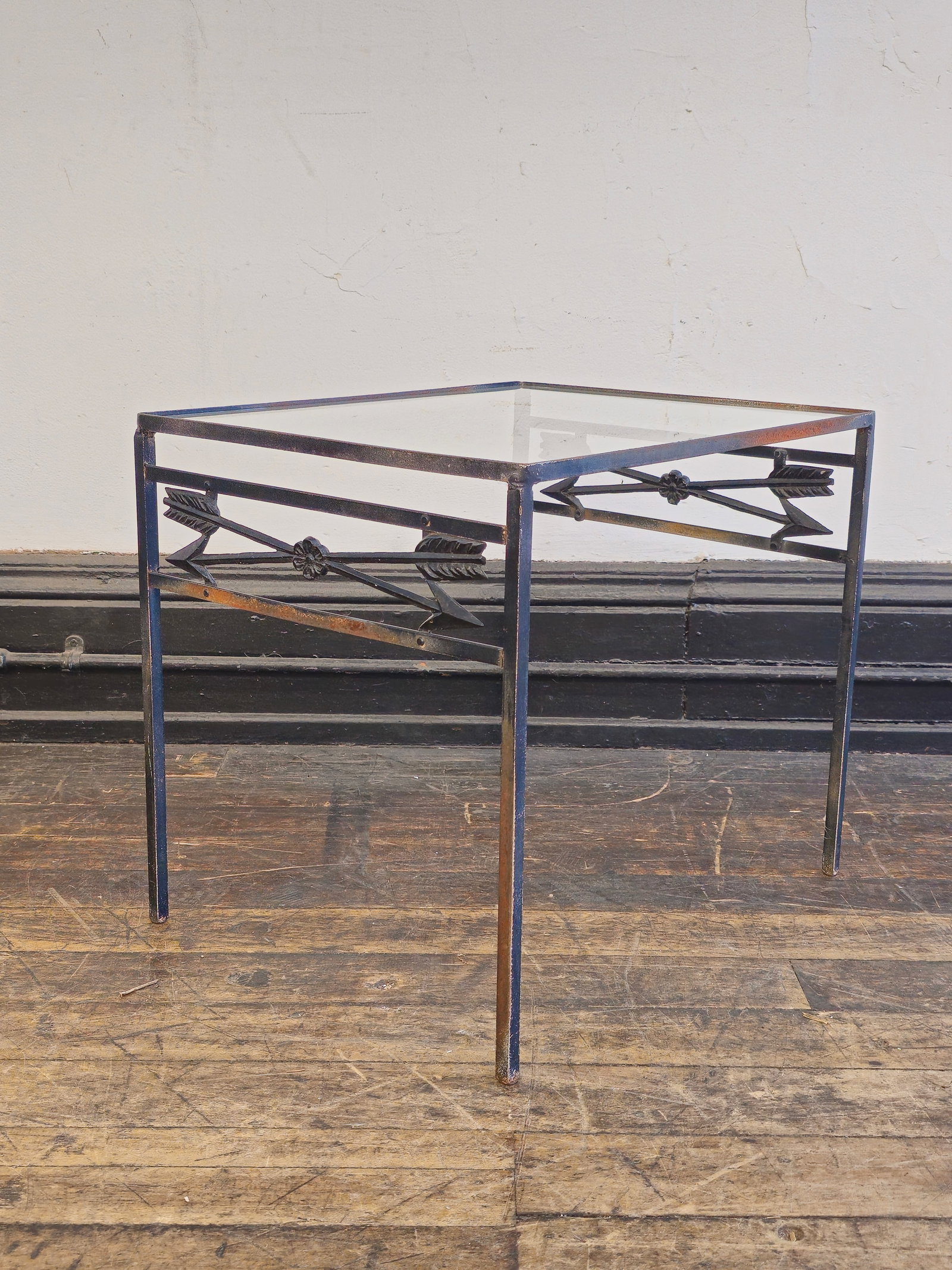 Molla Cast Aluminum Occasional Table: Molla Cast Aluminum Occasional Table. Cast aluminum with cross arrows. 20 1/2w x 16 1/2d x 18h. Provenance; The Beth & J. Karp Collection, Indian Hill, Ohio.