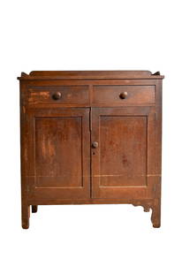 19th Century Cherry Jelly Cupboard: Jelly Cupboard. Circa 1840. Cherry and poplar. Likely original finish. dovetailed drawers with likely original knobs and dovetailed backsplash. 45 3/4w x 19 1/2d x 53h.
