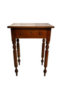 19th Century Kentucky Sheraton Work Stand: Sheraton work stand. Circa 1850. Mixed woods including cherry and poplar. Old refinish, dovetailed drawer. 22w x 19 1/2d x 29 1/2h.