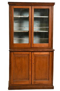 Antique Step Back Cupboard: Step Back Cupboard. Circa 1900. Interior with old blue paint. 32w x 13 1/2d x 59h.