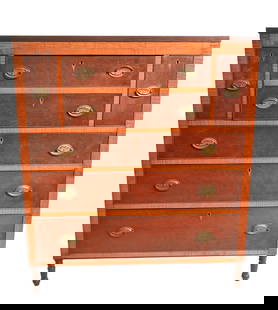 19th Century Southern Federal Butler Desk: Federal Butler Desk. Circa 1840. Mixed woods with tiger maple and cherry veneer. Upper two center dummy drawers drop down to reveal a fitted interior and writing surface. Dovetailed. 42w x 20d x 47