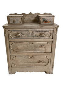 Antique Pine Child's Chest: Victorian Child's Chest. Circa 1900. Pine. Old silver paint over original grain. 19w x 11 3/4d x 22 3/4h.