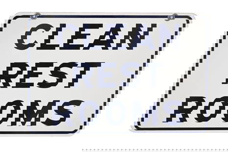 Double Sided Porcelain Gulf "Clean Restrooms" Sign: Double sided porcelain Gulf "Clean Rest Rooms" signs. 18"w x 12"h