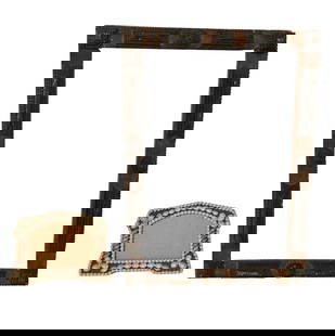 Tramp Art Picture Frame & Small Sea Shell Photo Frame: Carved Tramp Art Picture Frame & Small Photo Frame with applied Seashells. Tramp Art Frame- 18 3/4" x 25 3/4" Seashell - 11" x 7 3/4"