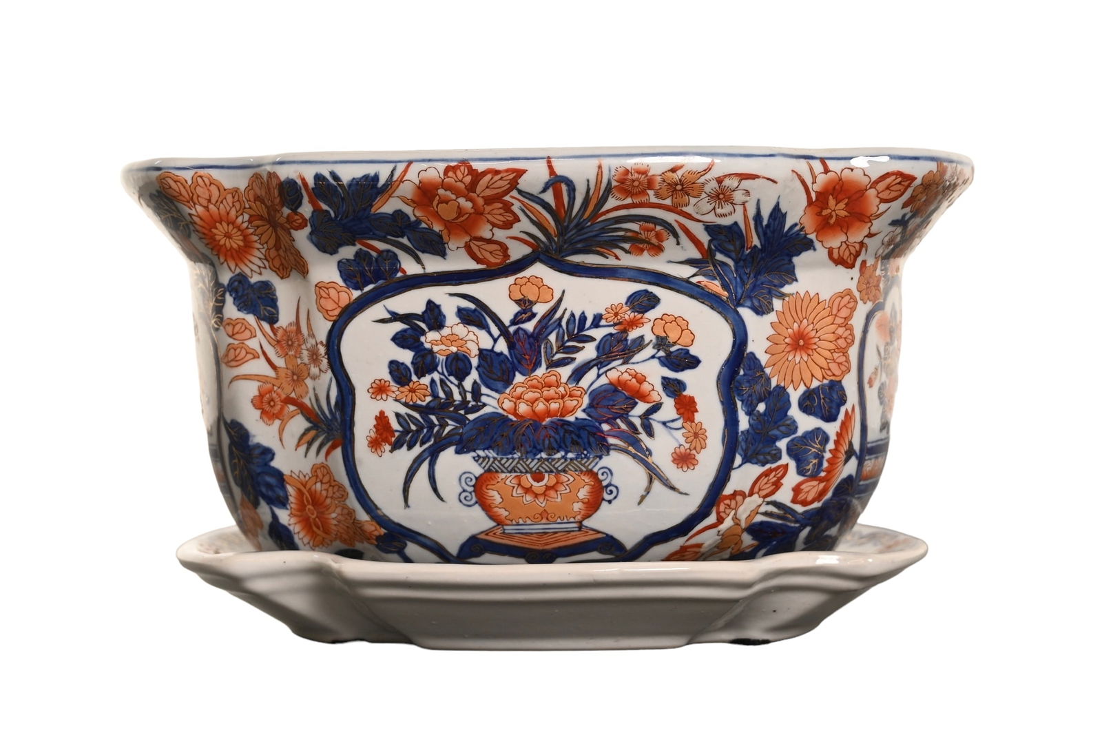 Imari Scalloped Cache Pot Planter & Underplate (1 of 11)