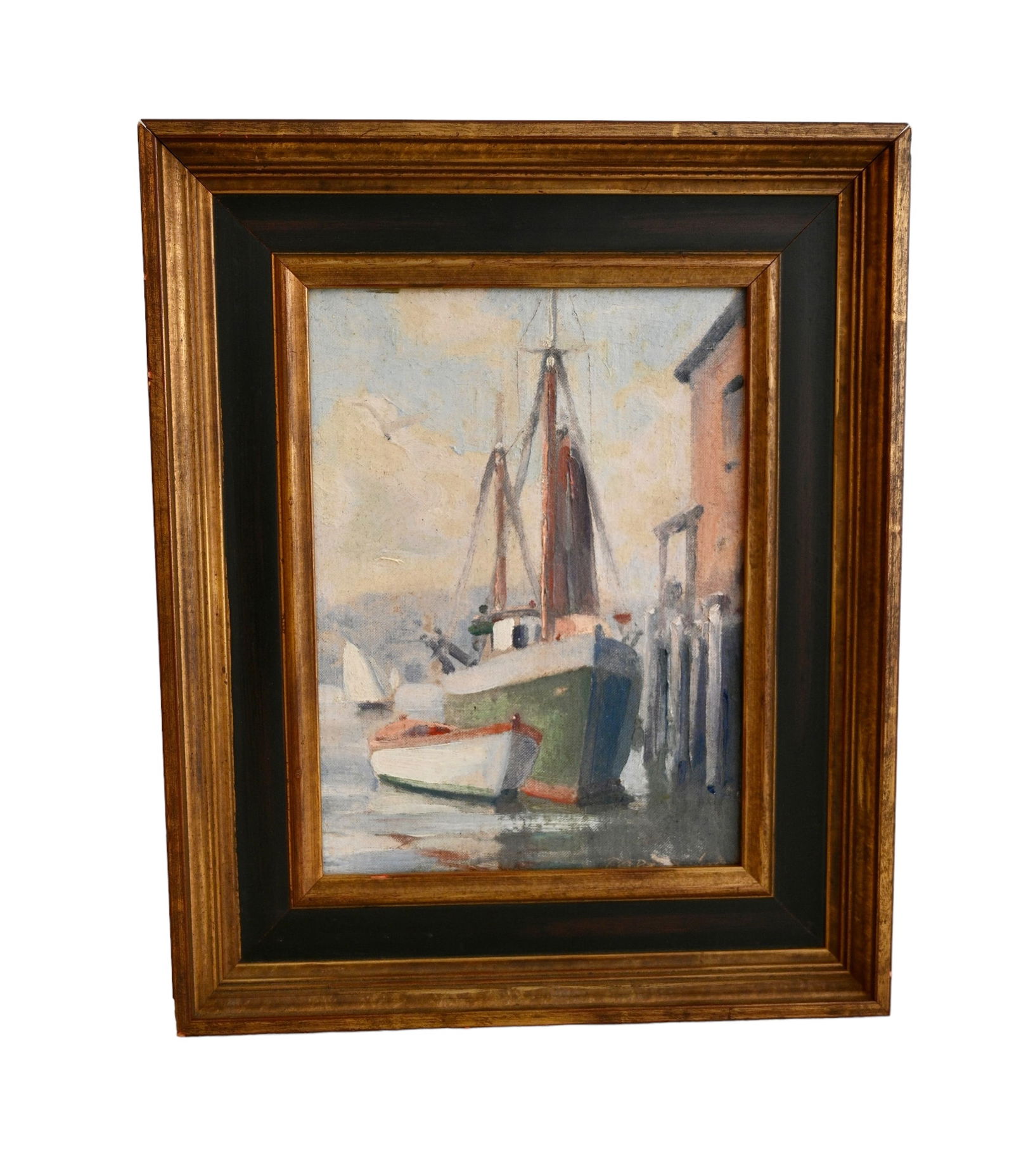 Robert S. Bacon (B 1897, MA) Oil, Dock Scene (1 of 9)