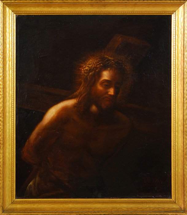Attributed to Robert Street (1796-1865) - Oil: Oil on canvas of Christ carrying the Cross. Mr. Street was known for his portraits and religious painting. His story can be found in "Who was Robert Street" by Kurt M. Semon published in 1894. Born in