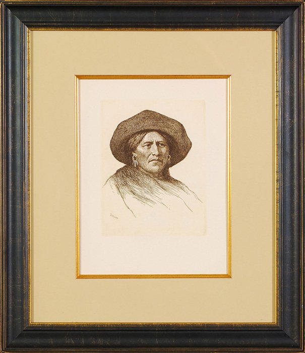 Joseph Henry Sharp - Etching: Etching of Indian titled, "Standing Deer". Signed on the plate LL. Size: 11.75H x 8.75W