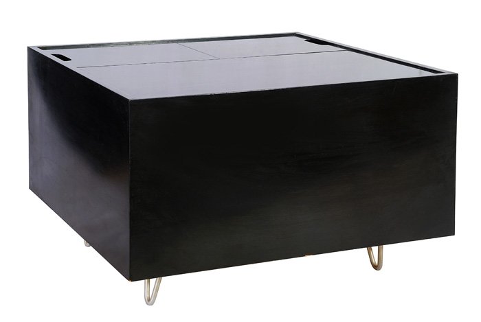 George Nelson & Associates Storage Cube: Herman Miller storage cube of ebonized wood on aluminum hair pin legs. Size: 22.25H x 34W x 34D