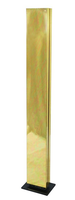 Casella Floor Lamp: Sleek & elegant brass floor lamp on iron base, Cut outs on both sides. Originally purchased in California. Size: 72H