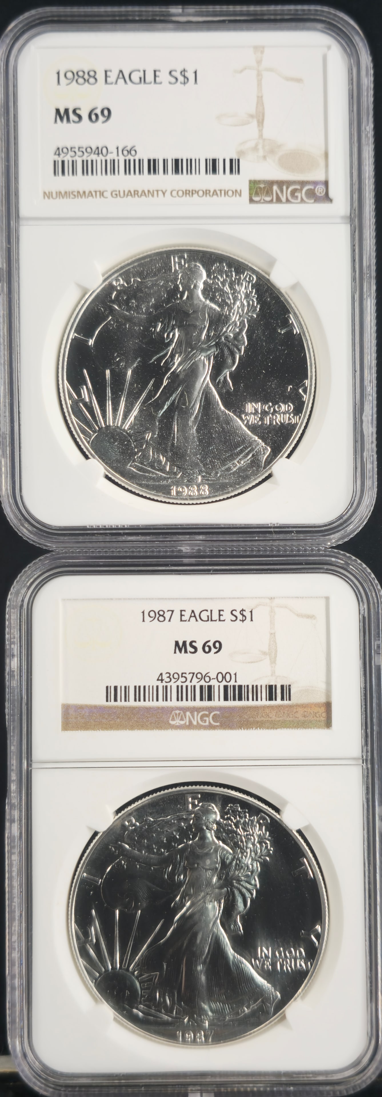 1987 & 1988 American Silver Eagle MS 69 NGC (1 of 5)