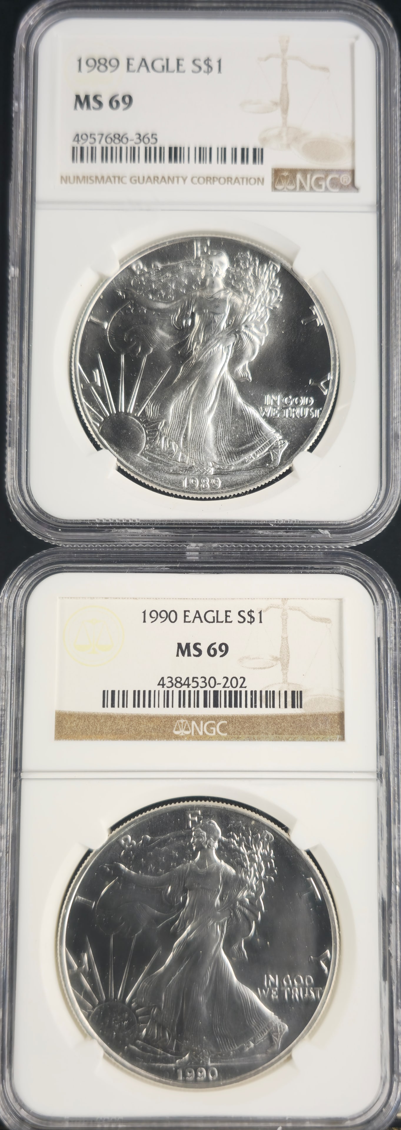 1989 & 1990 American Silver Eagle MS 69 NGC (1 of 5)