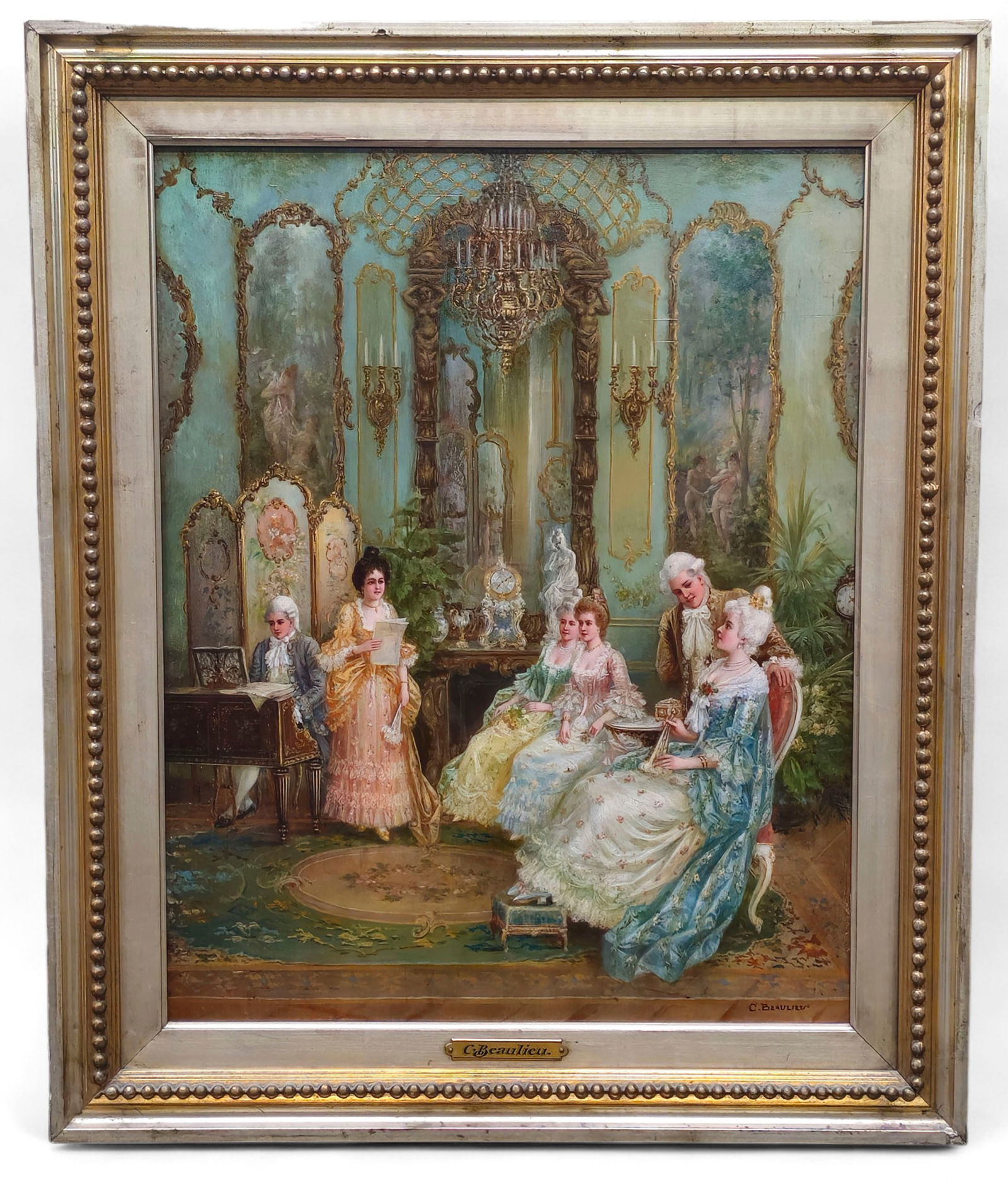 C. Beaulieu (19th Century, France) Oil, Parlor Scene (1 of 9)