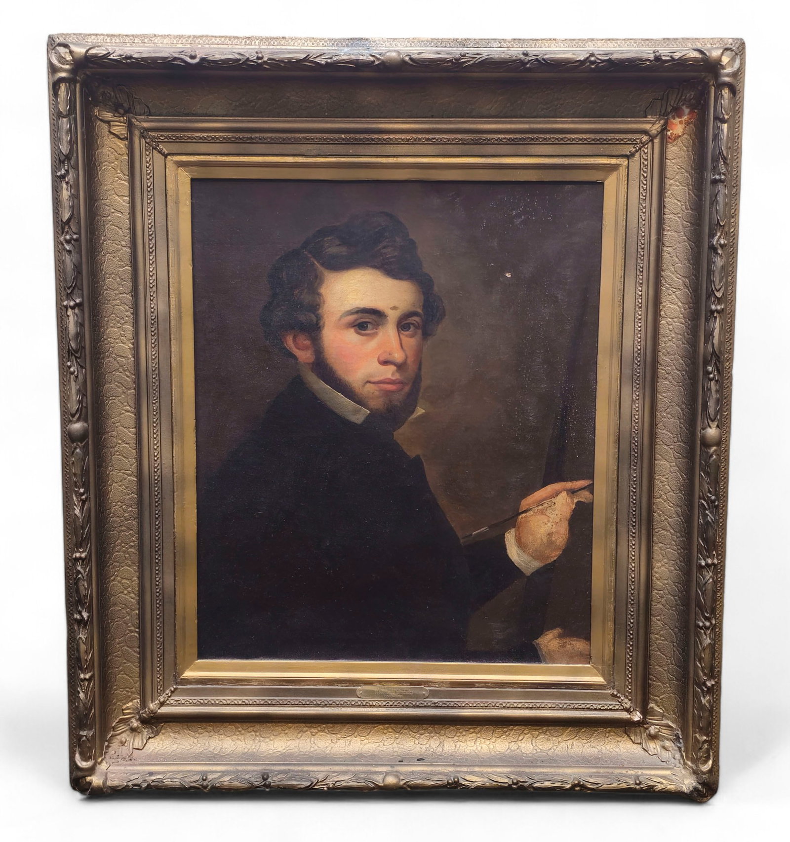 Giovanni Baptistia (attribution) (19th Century, Italy) Oil, Self Portrait: Oil on canvas, "The Count Giovanni Di Baptistia Di Nickoli." Unsigned. Housed in gilt molded frame. Sight - 24 x 20. Frame - 35 3/4 x 31 1/2.