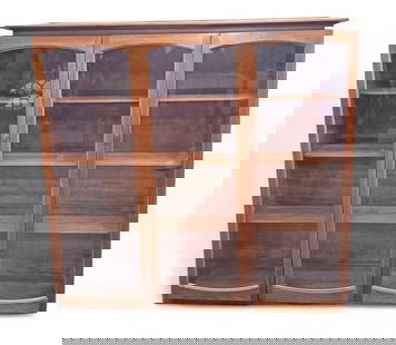 MCM Lane Bookcase/Cabinet: MCM Lane Bookcase/Cabinet. Lane Furniture CO. USA. 1960. Walnut and glass. 47 1/2w x 13 1/2d x 45 1/2h.