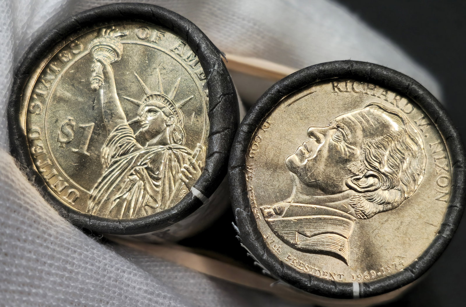 Presidential Dollar U.S. Mint Rolls: (2) U.S. Mint rolls total. Both Richard Nixon Dollar $25 rolls. In original U.S. Mint roll.