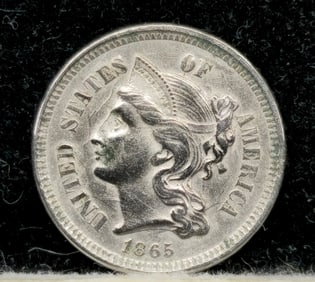 1865 Three Cent Nickel Error Coin