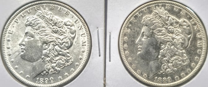 1889 & 1890 Morgan Silver Dollar Coins