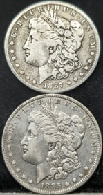 1885-O & 1887-O Morgan Silver Dollar Coins