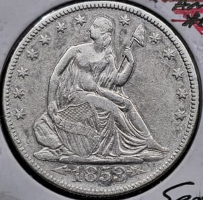 1853 Seated Liberty Silver Half Dollar Error Cud Coin