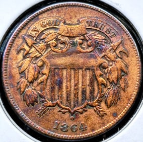 1864 Two Cent Piece Toned Error Coin