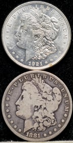 1881 & 1921 Morgan Silver Dollar Coins