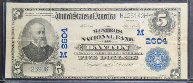 1921 Winters National Bank $5 Note Misalignment Error
