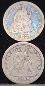 1856 Large Date & 1887 Liberty Seated Silver Dimes