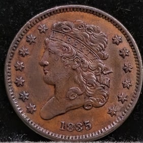 1835/5 Classic Head Half Cent RPD Broken L Error Coin Uncirculated
