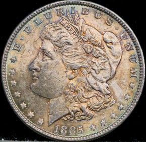 1885 Morgan Silver Dollar Coin Uncirculated Toned
