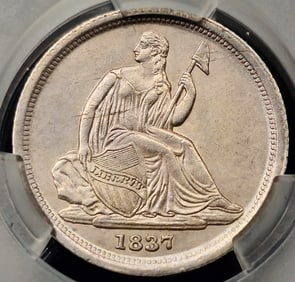 1837 Seated Liberty Silver Dime No Stars Small Date AU Details CAC