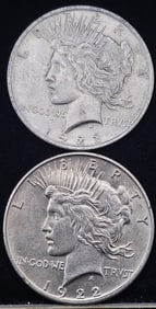 1922 & 1923 Peace Silver Dollar Coins