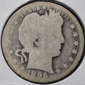 1896-O Barber Silver Quarter Key Date Coin