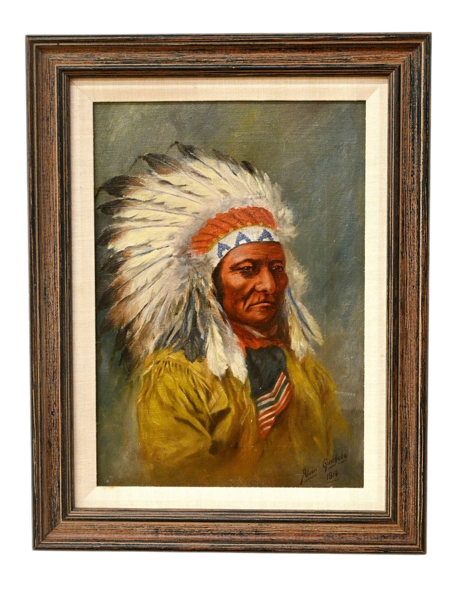 Alvin Gindele (19th/20th Century, America) Oil, Indian Chief (1 of 8)