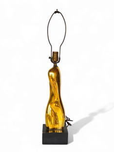 Heifetz Table Lamp: Table lamp, Heifetz, USA, 1950's. Ceramic, brass and lacquered wood. 5 3/4w x 4 1/4d x 29 1/2h