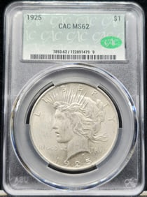 1925 Peace Silver Dollar MS 62 CAC Frosty