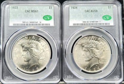 1923 & 1924 Peace Silver Dollars CAC