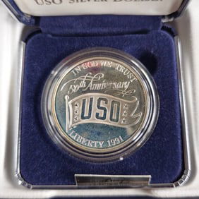 United States 1991 USO 50th Anniversary Silver Proof Dollar