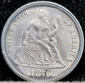 1876-CC Seated Liberty Silver Dime Toned