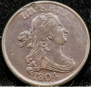 1804 Draped Bust Half Cent Cross 4 Stemless