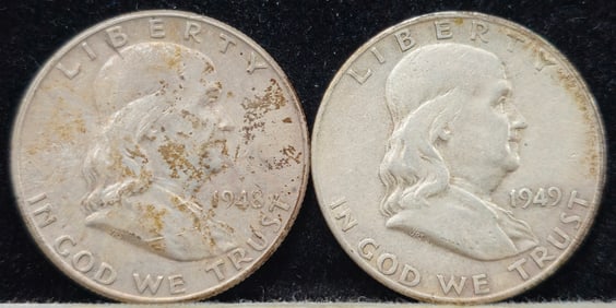 1948 & 1949 Franklin Silver Half Dollars