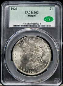 1921 Morgan Silver Dollar MS 63 CAC
