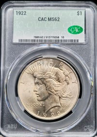 1922 Peace Silver Dollar MS 62 Toned