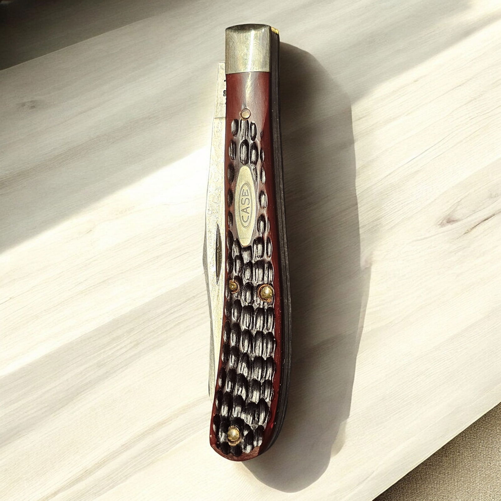 Case XX 1940-64 Bone 62048 SP Slimline Trapper Farmers Jack Knife.: Case XX 1940-64 Bone 62048 SP Slimline Trapper Farmers Jack Knife. Stainless blade with brown handle. Open: 7 1/4", closed: 4 ".