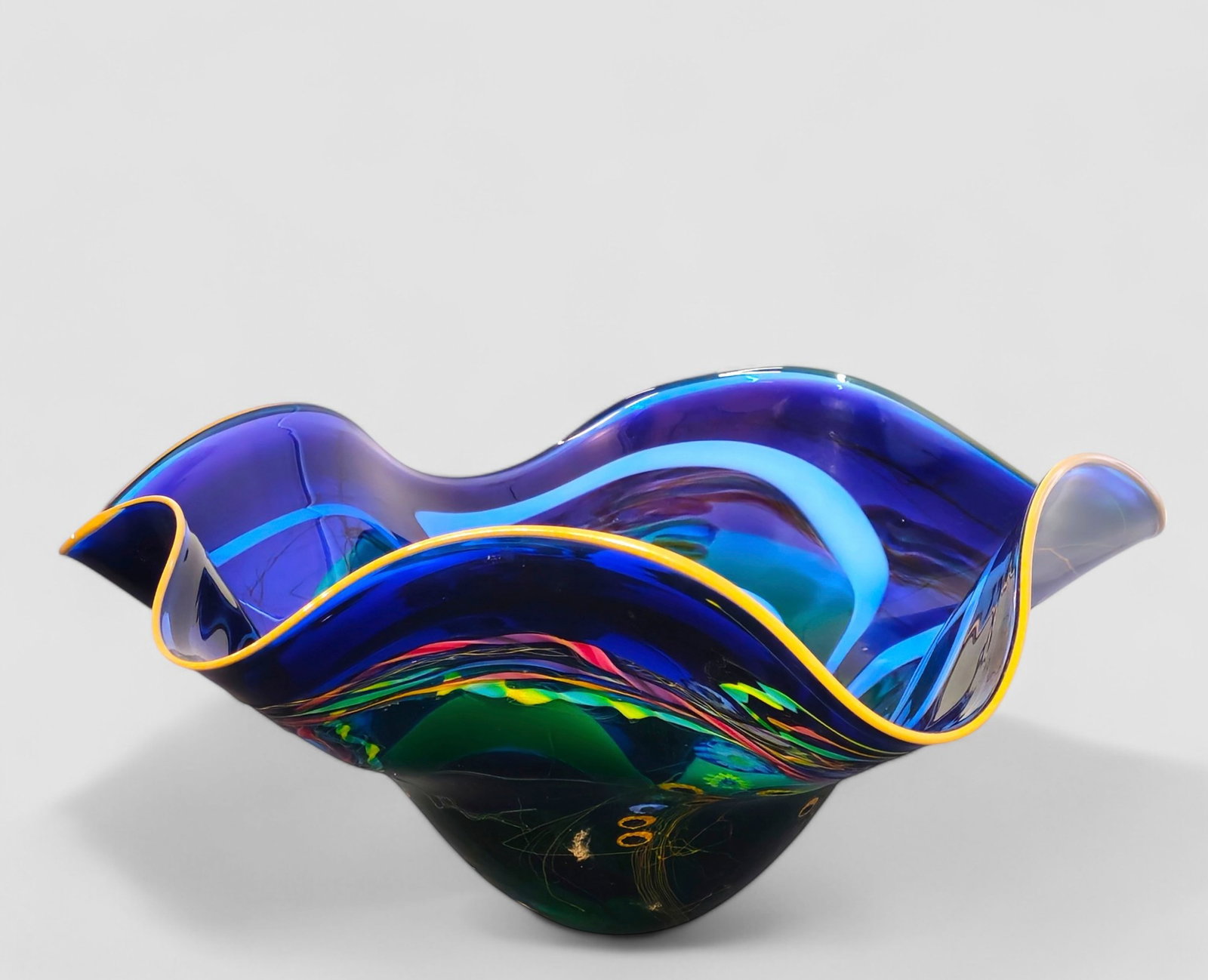 Dutch Schulze Blown Glass Bowl: Glass bowl, hand blown. Great size and color. 19 1/2w x 19 1/2d x 9h