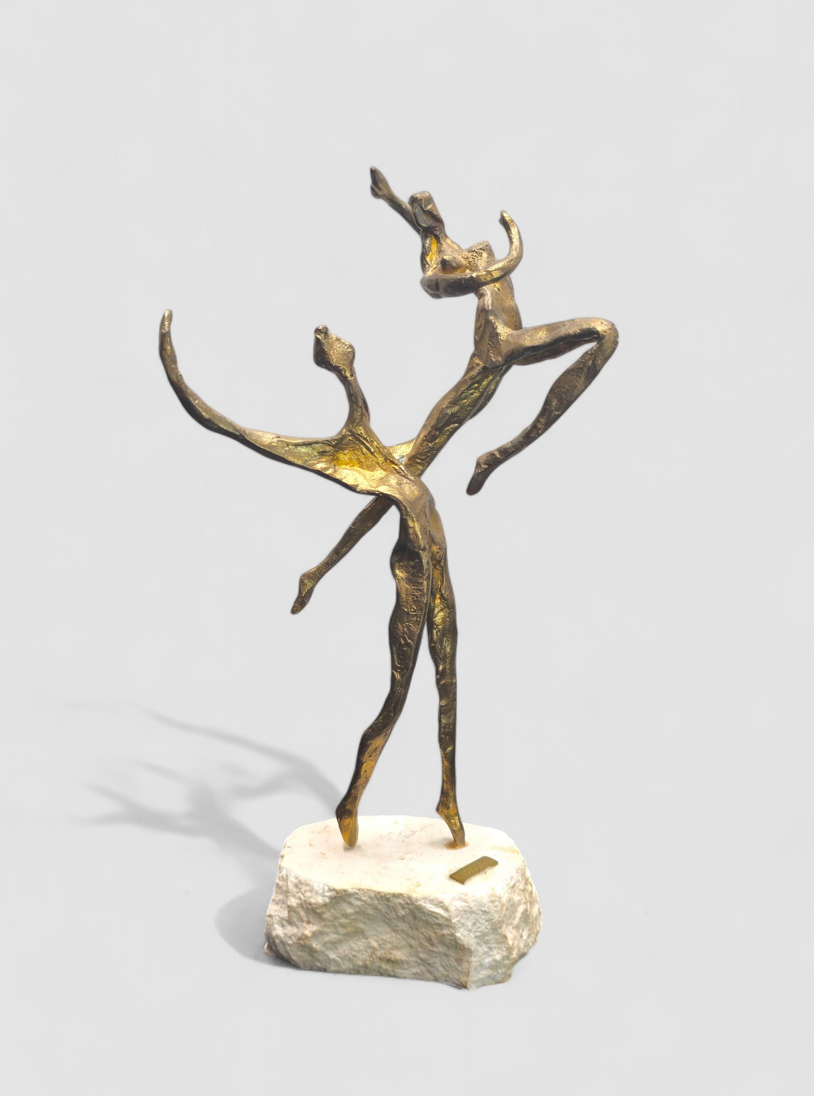 Scarnissi (20th Century)(Italy) Surrealist Dancer Sculpture: 1950's figural sculptures of dancers. Signature to base. Gilded bronze and sand stone.