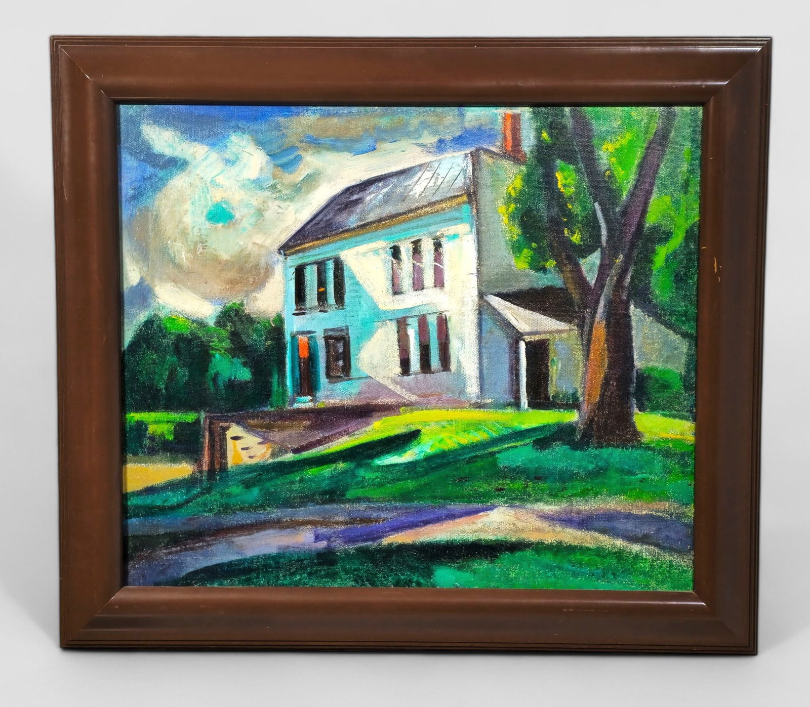 John E. Weis (1892-1962, Cincinnati, Indiana) Oil, Big White House on Beautiful Day (1 of 9)